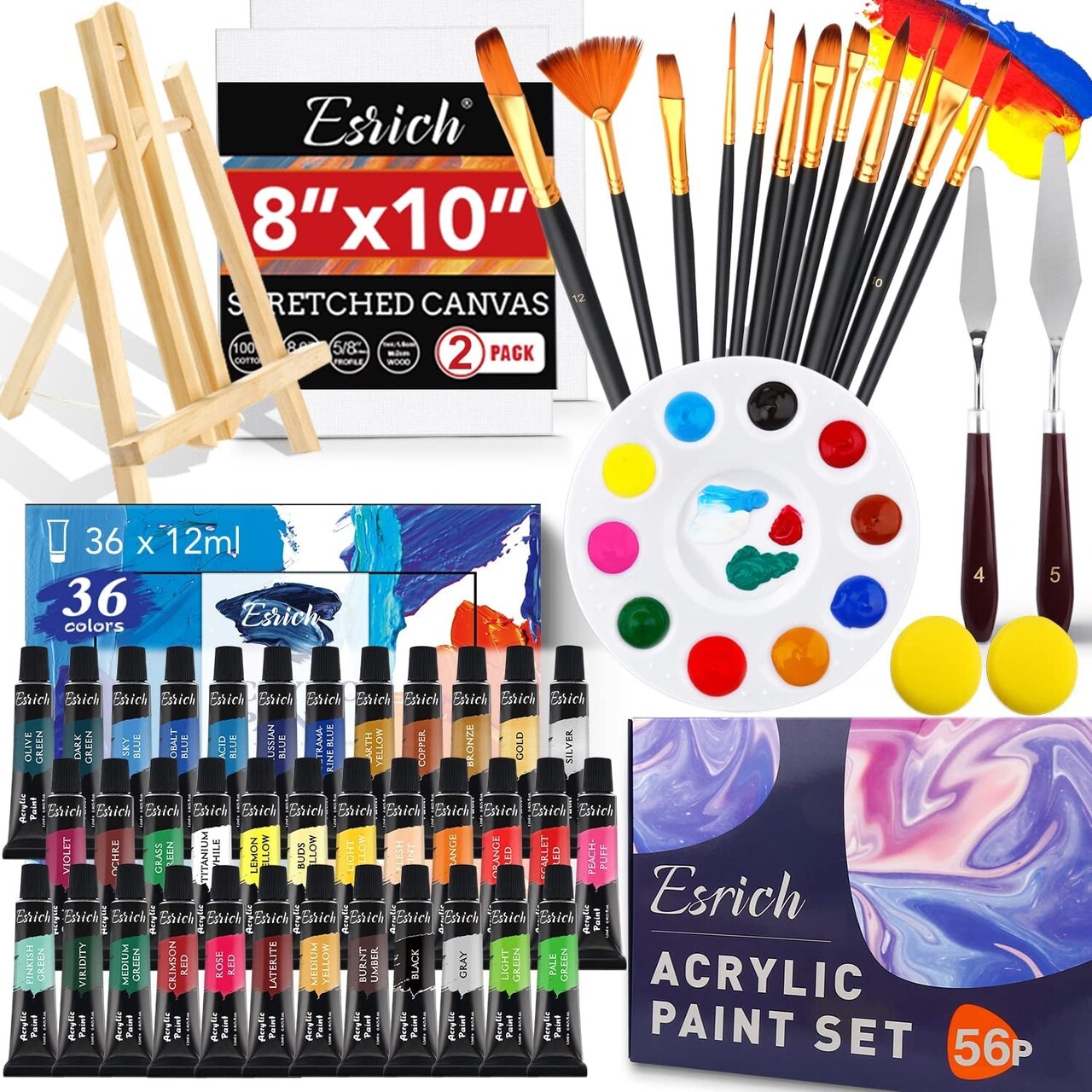 Acrylic Paint Set,57 PCS Professional Painting Supplies with Paint Brushes,  Acrylic Paint, Easel, Canvases, Painting Pads，Palette, Paint Knife, Brush  Cup and Art Sponge for Hobbyists and Beginners